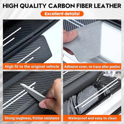 Door Sill Protector, Car Door Entry Guards, 10Pcs Car Door Protector, Carbon Fiber Leather Waterproof Scratch Protection Strips (for All car Models) Door sill Trim Entry Guard (Black)