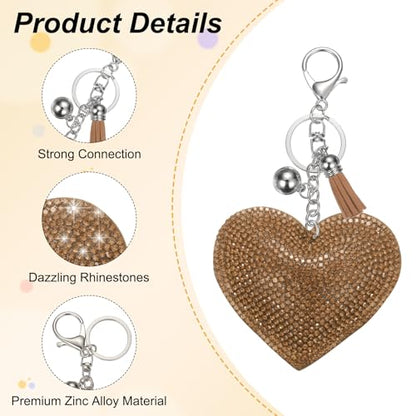 PATIKIL Rhinestone Keychains for Women, Cute Bling Heart Shape Purse Charm for Bag Handbags Car Keys - color: White-khaki