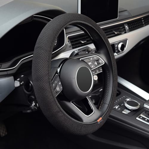Elastic Stretch Steering Wheel Cover, Warm in Winter and Cool in Summer, Universal 15 inch Microfiber Breathable Ice Silk Anti Slip Car Interior Accessories, Odorless, Easy Carry, Black - color: All black