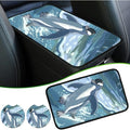 Universal Auto Center Console Pad and 2Pcs Car Coasters Set, Anti Slip Soft Neoprene Car Armrest Seat Box Cover Protector Universal Fit - Car Interior Accessories, Sea Penguin - color: 500