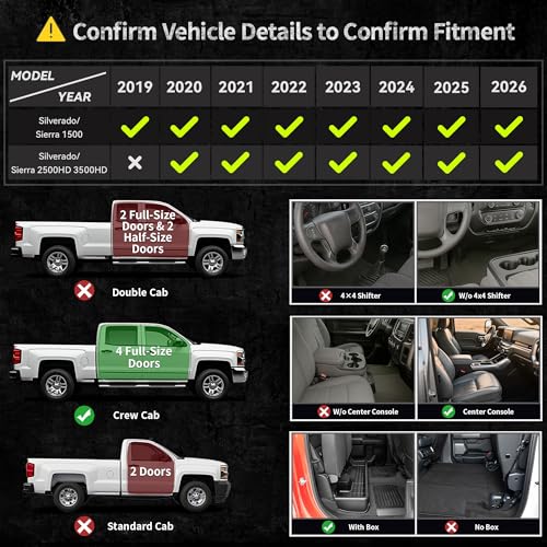 OEDRO Upgraded Floor Mats for 2019-2026 Chevy Silverado/GMC Sierra 1500 Crew Cab & 2020-2026 Silverado/Sierra 2500HD 3500HD, Bucket Seat, All Weather Custom Fit Silverado Accessories Floor Liners - style: Bucket Seat| Crew Cab| with underseat storage