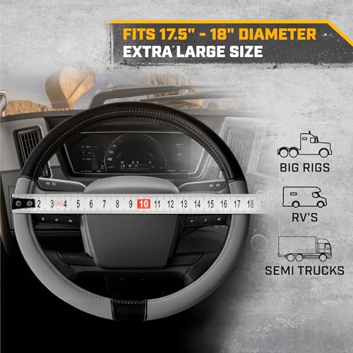 Cat® BigDrive Faux Gray/Black Leather Semi Truck Steering Wheel Cover, Fits RV and Big Rig Trucker, Steering Wheel Cover for Trucks 18 Wheeler - X-Large 17.5" - 18" Inches - color: Black/Gray BigDrive, size: XL Big Rig (17.5-18")