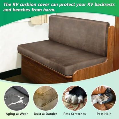 Leather Like RV Dinette Cushion Covers, RV Booth Seat Cover Stretchable Camper Cushion Couch Covers Washable Slipcovers for RV Camper Car Bench (1 Backrest Cover & 1 Bench Cover, 02Light Brown) - color: 02light Brown, size: 1 Bench Cover & 1 Backrest Cove