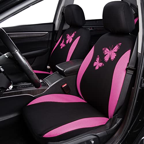 Flying Banner Butterfly car seat Covers ful Set Fashion Universal Lady Woman Female Rear Bench Split Colorized (Full Set, Pink) - color: Pink, size: Full set