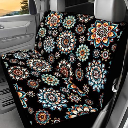 WELLFLYHOM Boho Floral Rear Bench Seat Cover for Cars Truck SUV Universal Car Seat Covers for Women Men Hippie Blossoms Car Accessories Back Seat Backrest Saddle Blanket Protector Set of 2 - color: 00 Boho Floral Hippie Blossoms
