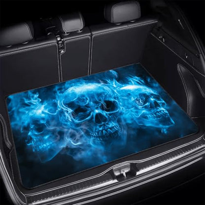Universal Car Trunk Mat 29" x 39", Blue Ghost Skull Print All Weather Trunk Protection Cargo Liner,Durable Cargo Mat Rear Trunk Liner, Stylish Vehicle Interior Accessories Suitable for Most Car Models - color: Blue Ghost Skull Print