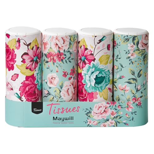 Chic Facial Tissue Holder for Car Cup Holder - Travel Tissue Tubes Box Container (3-ply, 4 Pack, 200 Sheets) - style: Green Floral
