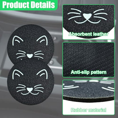 Craedli 2PCS Car Coasters for Cup Holders, 2.68 Inch Cat Cup Holder Insert Coaster Anti Slip Rubber Mat, Universal Embedded Decorative Car Cup Mat for Cars, Trucks, SUVs Interior(Ears) - size: Ears