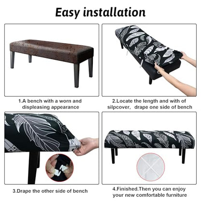 Stretch Bench Covers, Bench Seat Covers, Bench Cushions Covers, Printed Bench Seat Protector, Washable Bench Slipcover, Rectangle Bench Covers for Dining Room, Living Room, Kitchen(Feather) - color: Feather