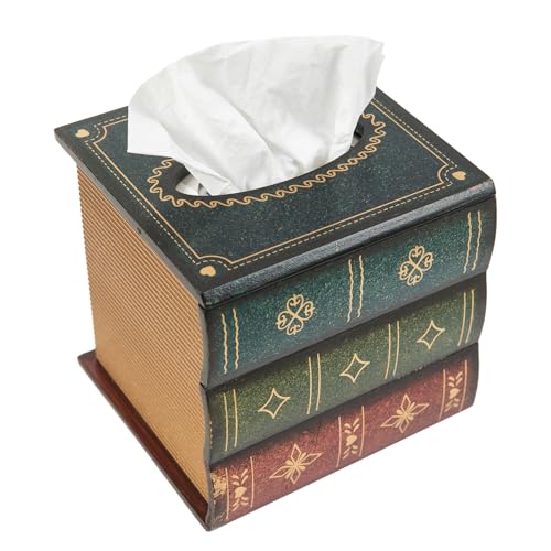 Crafted Classical Retro Wooden Antique Book Tissue Box Cover Square Tissue Holder Dispenser Paper Cover Case Napkin Holder Home Decor for Bathroom Living Room Office car Kitchen (Green) - color: Green