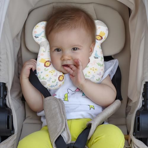 Baby Travel Pillow, Upgrade U-Shape Infant Pillow for Car Seat Pushchair and Stroller, Soft Comfortable Rest Cushion for Kids Newborn and Toddler -Lion White