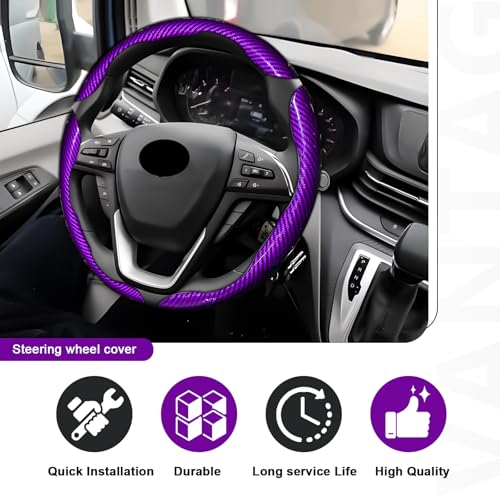 3pcs Universal Carbon Fiber Steering Wheel Cover - Anti-Slip & Segmented Design, Universal 99% Durable Steering Wheel Protector for Men and Women, Car Interior Accessory (Purple)