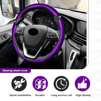 3pcs Universal Carbon Fiber Steering Wheel Cover - Anti-Slip & Segmented Design, Universal 99% Durable Steering Wheel Protector for Men and Women, Car Interior Accessory (Purple)