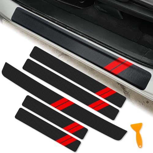 Door Sill Protector for Dodge Charger Challenger Durango Accessories Door Entry Guard Sill Protector with Plastic Scraper Carbon Fiber Leather Threshold Stickers（Red, 5PCS） - color: Red, size: 5PCS