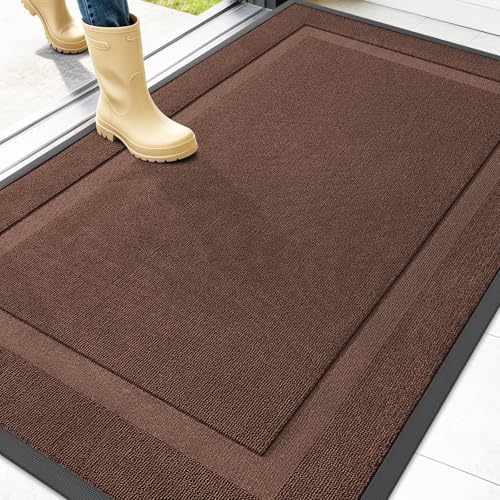 OLANLY Front Door Mat Indoor Outdoor Entrance, Waterproof All-Season, All-Weather Doormat, Sturdy Natural Rubber, Low Profile, Easy Clean Patio Porch Entryway Mat, 47x32, Chocolate Brown - color: Chocolate Brown, size: 47" x 32"