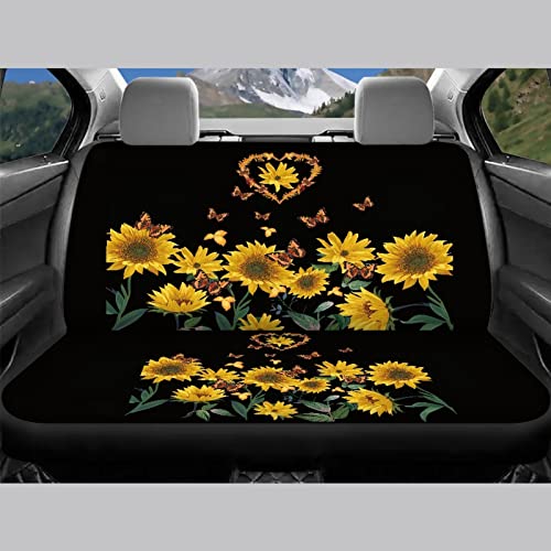 FUSURIRE Stylish Sunflower Love Print Car Seat Covers Full Set for Women, 4 Pcs Front and Rear Bench Seat Covers, Universal Auto Accessories for Most Cars Truck Van SUV - color: Sunflower Love Print