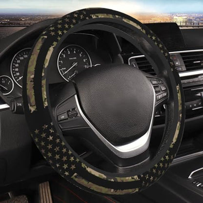 Camo American Flag Neoprene Steering Wheel Cover for Men Women Anti-Slip Elastic Steering Wheel Protective Cover 15in Universal Car Accessories Fit Cars, SUVs, Auto - color: Camo American Flag