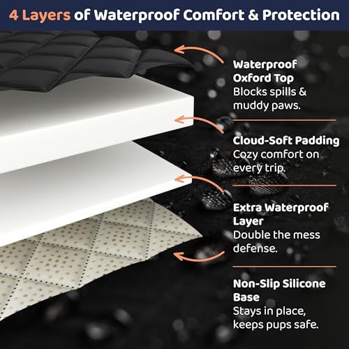 Dog Car Seat Cover for Back Seat, Waterproof Hammock for Car, SUV & Truck, Non-Slip Backseat Cover for Dogs, Heavy-Duty Dog Hammock Style Seat Protector Pets, Easy to Install & Clean
