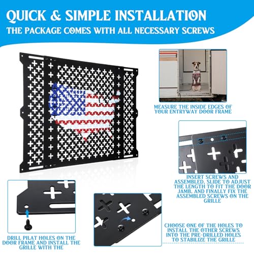 Gisafai 20 Inch High Adjustable RV Door Screen Protector Adjusts from 21''- 31.5'' Aluminum RV Entry Screen Door Grille Alloy Screen Door Grill Screen Defender for RV Door, Black - size: 20 Inch High, style: Flag