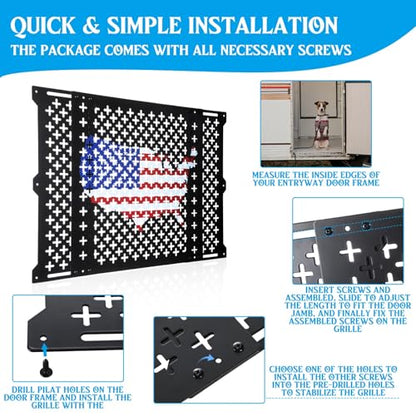Gisafai 20 Inch High Adjustable RV Door Screen Protector Adjusts from 21''- 31.5'' Aluminum RV Entry Screen Door Grille Alloy Screen Door Grill Screen Defender for RV Door, Black - size: 20 Inch High, style: Flag