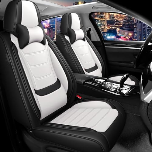 Car Seat Cover Full Set for Mercedes Benz GLA 250 Seat Covers 2017-2025, Nappa Leather Waterproof Seat Covers For Cars, Airbag Safe, Universal Automotive Seat Covers(Luxury Front Row/Black White) - color: Black&White, size: Front Row Luxury