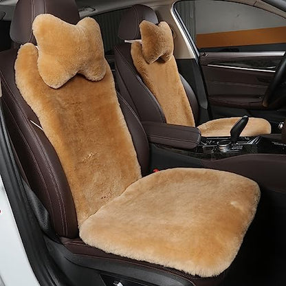 OGLAND Fuzzy Fluffy Fur Sheepskin Universal Car Seat Cover for Auto Soft Cozy Plush Wool Seat Cushion Accessories Automobiles (Honey Beige, 3 Pack Front) - color: Honey Beige