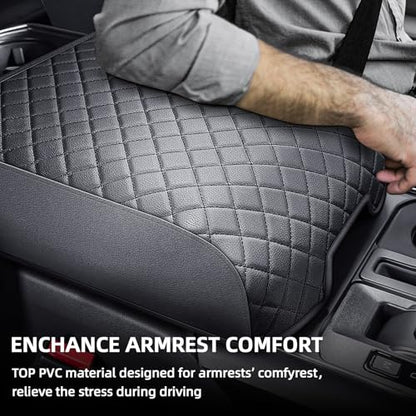 Center Console Cover Compatible with 2021 2022 2023 2024 2025 2026 Ford F150, Customized Leather Armrest Box Protective Cover, Armrest Lid Protector Pad for Car (Bucket Seat Only) - size: Bucket Seat Console 2021-2026 F150