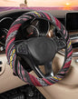 SEG Direct Boho Steering Wheel Cover with Baja Blanket Cloth, Ethnic Style Auto Wheel Cover Made of Coarse Flax, Fits 14 1/2-15 1/4 inches Car Wheel - color: Rich Fuchsia