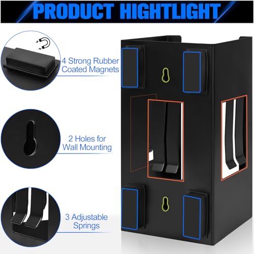Magnetic Glove Dispenser 2 Pack - Heavy Duty Wall Mount & Fridge Organizer for Gloves, Paper Towels, Wipes - Tool-Free Installation for Kitchen, Garage, Workshop, Office - Black (Black Steel)