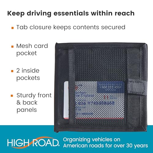 High Road Car Registration and Insurance Card Holder for Sun Visor, Glove Box or Console with 2 Clear Hidden Car Document Pockets