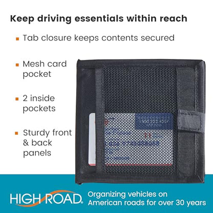 High Road Car Registration and Insurance Card Holder for Sun Visor, Glove Box or Console with 2 Clear Hidden Car Document Pockets