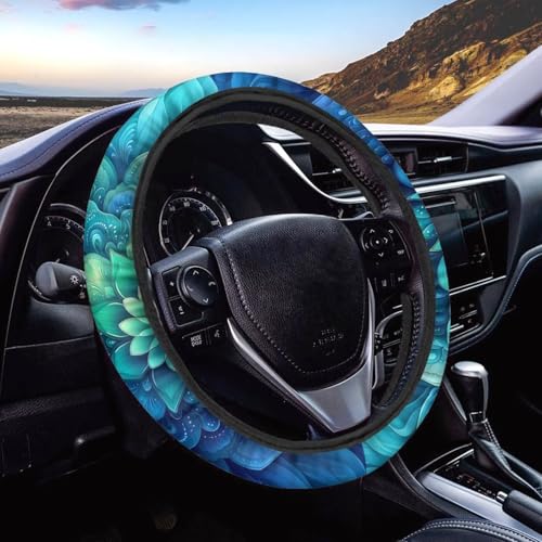 AFPANQZ Green Bohemian Flower Steering Wheel Protection for Automotive Steering Wheel Covers, Sweat Absorption Comfort Grip for Driver Women Men - color: Green Bohemian Flower