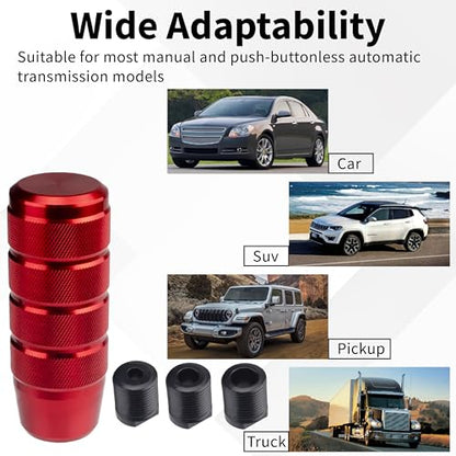 ecocstm Car Shifter Knob, Aluminum Gear Shift Style Knobs, Car Accessories 3.74" Red Shift Knob with 3 Threaded Adapters M8 M10 M12 x 1.25 Fit Universal Manual Transmission, Automotive, Trucks - color: Red