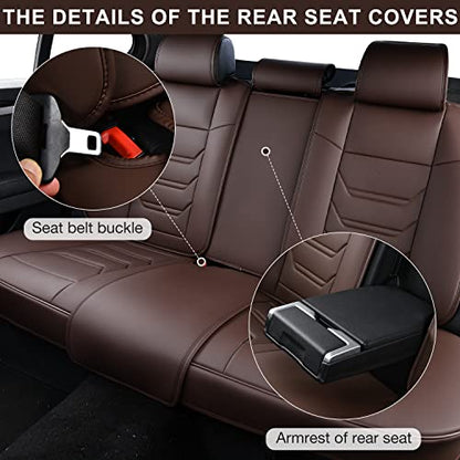 TIEHESYT Coffee Car Seat Covers Full Set, Breathable Leather Automotive Front and Rear Seat Covers with Headrest, Car Seat Protectors Full Set, Compatible with Most Vehicles, SUV - color: Coffee, size: Front Pair and Rear