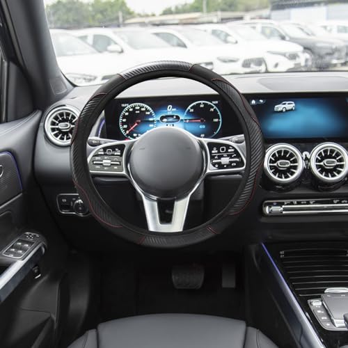Car Steering Wheel Cover, 15 Inch Carbon Steering Wheel Cover, Breathable Anti-Slip Steering Wheels Accessories for Men Women, Car Interior Accessories for Most Cars - color: Black, size: Carbon