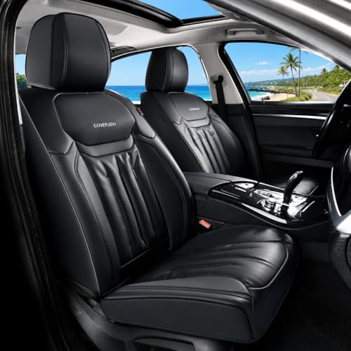 Coverado Front Seat Covers, Luxury Faux Leather Car Seat Protector, Waterproof Seat Covers Seat Cushion, Black Automotive Seat Covers Universal Fit for Most Cars - color: Nappa-Black, size: Front