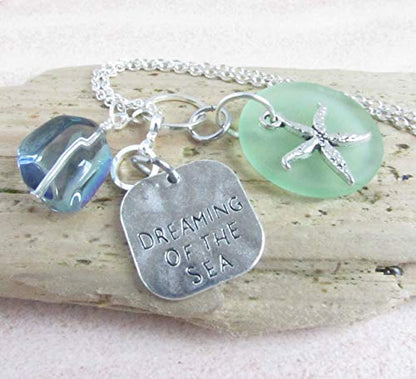 Rear View Mirror Charm, Sea Glass and Starfish Car Charm, Beach Quote, Mother's Day Gifts for Mom
