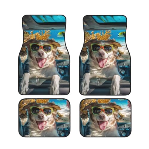 Lovely Dog in Car Pattern Floor Mats for Cars SUV Truck Van Sedans Car Floor Mats Funny Animal in Car Pattern All Weather Auto Mats Car Accessories for Women 4 Pieces Pink Vehicle Floor Pads - color: Lovely Dog