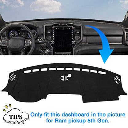 Autorder Dashboard Cover Mat for 2019-2023 2024 2025 2026 Dodge Ram 1500 2500 3500 Accessories Dash Cover Flannel Dash Mat Sunshade Glare UV Rays Protector Black - size: 2019-2026 Dodge Ram