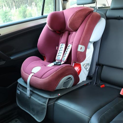 Viaviat Car Seat Protector Leather Waterproof Child Safety Seat Protector Cover with Thick Pad and 2 Large Pockets Durable Kick Mat for All Auto Seat (Deep Gray) - color: Deep Gray