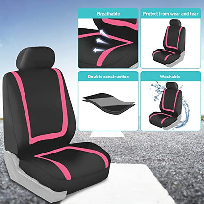 FH Group Car Seat Covers Full Set Cloth - Universal Fit Washable Automotive Seat Covers, Low Back Front Seat Covers, Solid Back Seat Cover for SUV, Sedan and Van Pink - color: Pink, size: Full Set