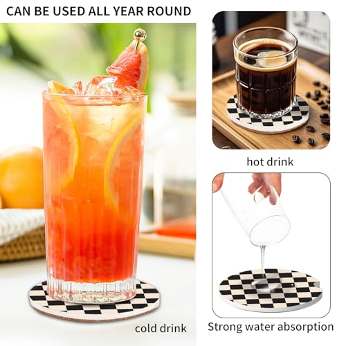 2 Pack Universal Ceramic Car Coasters，Ceramic Stone with A Finger Notch for Easy Removal of Car Cup Holder Coaster(Black Beige Plaid) - color: Black Beige Plaid