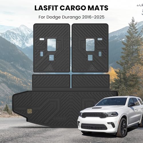 LASFIT Trunk Mat & Backrest Mat for Dodge Durango 2011-2026, Fit 2nd Row Bench Seat(7 Seats) & 2nd Row Bucket Seat (6 Seats), Not for 5 Seats, All Weather TPE Custom Fit Car Mat Cargo Liner, Black - style: 7) Durango 7 Seats | 2011-2026 | Cargo & Backrest