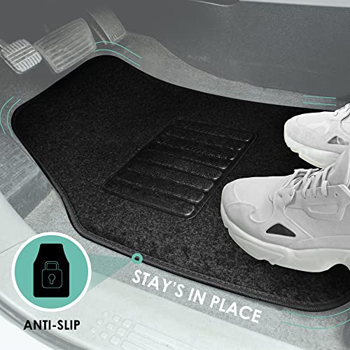 FH Group Automotive Floor Mats - Carpet Floor Mats for Cars, Universal Fit Full Set, All Purpose Car Floor Mats, Carpet Protector Mat for Most Sedan, SUV, Truck Floor Mats Black