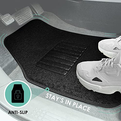 FH Group Automotive Floor Mats - Carpet Floor Mats for Cars, Universal Fit Full Set, All Purpose Car Floor Mats, Carpet Protector Mat for Most Sedan, SUV, Truck Floor Mats Black