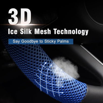 Steering Wheel Cover, Universal 15 inch, Microfiber Leather Viscose, Breathable, Anti-Slip,Warm in Winter and Cool in Summer, Black&Blue - color: blue, size: Standard Size[14.5"-15"]