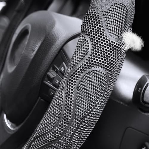 Elantrip Leather Steering Wheel Cover Great Grip with 3D Honeycomb Anti-Slip Design, Universal 14.5-15 Inch Car Wheel Protector Black - color: Black, size: 14 1/2 - 15 inch