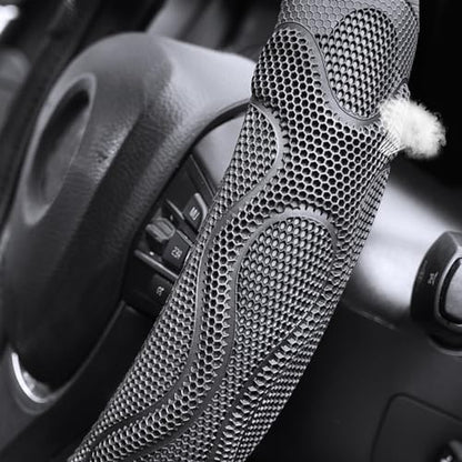 Elantrip Leather Steering Wheel Cover Great Grip with 3D Honeycomb Anti-Slip Design, Universal 14.5-15 Inch Car Wheel Protector Black - color: Black, size: 14 1/2 - 15 inch