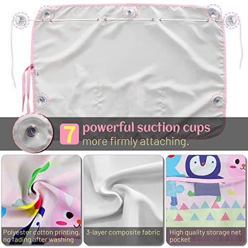 Car Sun Shade for Window Baby (2 Pack), Blackout Window Shades with Storage Net Pocket, 7 Suction Cups, Cute Patterns for Sun/Heat/UV Rays Block - color: Pink-Animals 2PC
