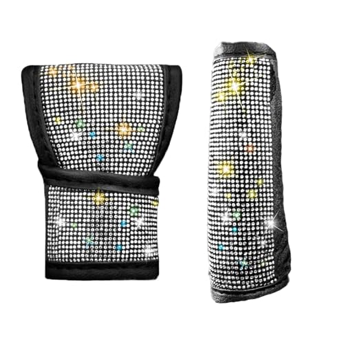 2pcs/Set Crystal Diamond Gear Shift Knob Cover & Handbrake Cover Set，Diamond Studded Interior Accessories for Vehicle Safety（Colored Diamonds）